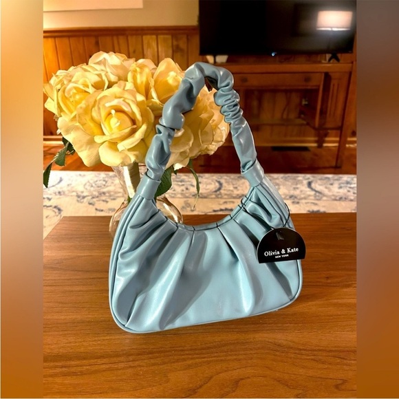 Light blue chunky ruched heels, sandals, size 5-1/2, cute, new without box - Picture 7 of 7